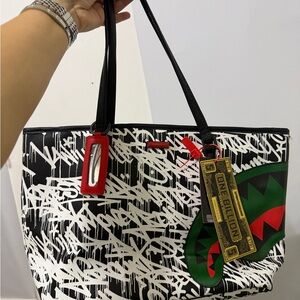 Sprayground Limited Edition Graffiti Print Tote Bag – Black & White | Like New